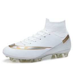 Hniadia Soccer Shoes Same As C.Ronaldo High Quality Football Boots Assassin Chuteira Campo Soccer Cleats Football TF/AG Sneaker (Color: 21503-AG-white)