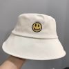 Smile Face Embroidery Bucket Outdoor Fishing Sunscreen Bucket Women's Japanese Fashion Casual