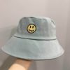 Smile Face Embroidery Bucket Outdoor Fishing Sunscreen Bucket Women's Japanese Fashion Casual