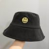 Smile Face Embroidery Bucket Outdoor Fishing Sunscreen Bucket Women's Japanese Fashion Casual