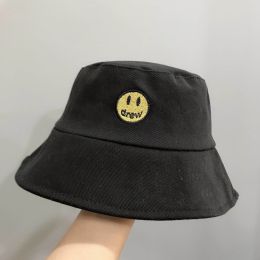 Smile Face Embroidery Bucket Outdoor Fishing Sunscreen Bucket Women's Japanese Fashion Casual (Color: Black)