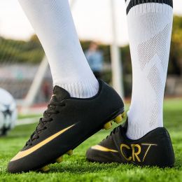 High Quality Football Boots Same As C.Ronaldo Soccer Shoes Assassin Chuteira Campo TF/AG Football Sneaker Futsal Training Shoes (Color: ss025-AG-black gold)