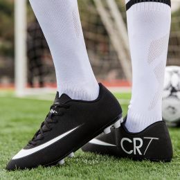 High Quality Football Boots Same As C.Ronaldo Soccer Shoes Assassin Chuteira Campo TF/AG Football Sneaker Futsal Training Shoes (Color: ss025-AG-black)