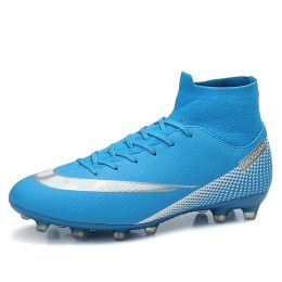 High Quality Football Boots Same As C.Ronaldo Soccer Shoes Assassin Chuteira Campo TF/AG Football Sneaker Futsal Training Shoes (Color: 21503-AG-blue)