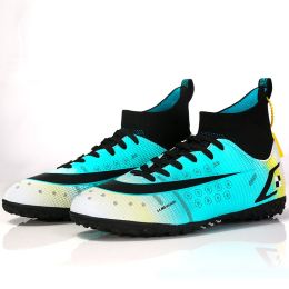Kid Quality Soccer Shoes Neymar Football Boots Futsal Chuteira Campo Cleats Men Training Sneakers Ourdoor Women Footwear TF/AG (Color: 068-TF-blue)