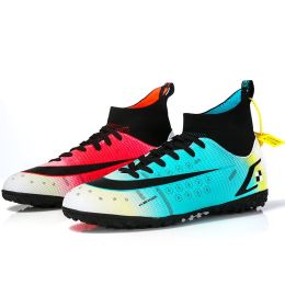 Kid Quality Soccer Shoes Neymar Football Boots Futsal Chuteira Campo Cleats Men Training Sneakers Ourdoor Women Footwear TF/AG (Color: 068-TF-blue red)