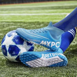 Hniadia Soccer Shoes Same As Messi Superior Quality Football Boots Assassin Style Soccer Cleats Training Chuteira Campo FG/TF (Color: SS019-TF-BLUE)