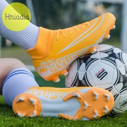 Hniadia Soccer Shoes Same As Messi Superior Quality Football Boots Assassin Style Soccer Cleats Training Chuteira Campo FG/TF (Color: SS001-FG-ORANGE)