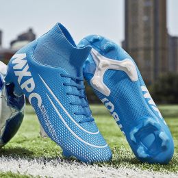 Hniadia Soccer Shoes Same As Messi Superior Quality Football Boots Assassin Style Soccer Cleats Training Chuteira Campo FG/TF (Color: SS019-FG-BLUE)