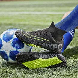 Hniadia Soccer Shoes Same As Messi Superior Quality Football Boots Assassin Style Soccer Cleats Training Chuteira Campo FG/TF (Color: SS019-TF-BLACK)