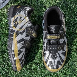 2021 New Sneakers Children Professional Soccer Training Shoes Boys and Girls Outdoor Lawn Antiskid T/F Football Shoes (Color: Gray)