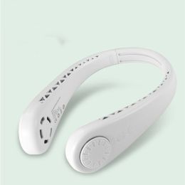 The New Leafless Hanging Neck Fan USB Sports Fan Charging Ultra-Quiet Portable Small Electric Fan Cross-Border (Color: White)