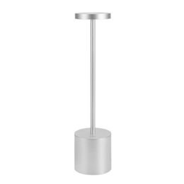 LED Waterproof Rechargeable Desk Lamp Touch Dimming Metal Table Lamps For Bar Living Room Reading Camping Light (Color: Silver)