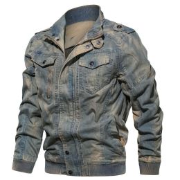 Denim Blue Jacket Mens Stand Collar Spring Autumn Coat Plus Size Jeans Outwear Men 3D Cotton Overcoat Retro Brand Clothing Ceket (Color: Blue, size: M)