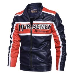 New Mens Motorcycle Bomber Jackets Male Autumn Winter PU Leather Slim Fit Biker Jacket Coat Man Faux Coats Outdoor (Color: MG9017Blue, size: S)
