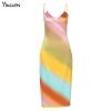 Yiallen New Multicolor Print Midi Dress Women V-Neck Spaghetti Sleeveless Slim Stretch Bodycon Streetwear Party Vacation