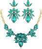 Statement Set Rhinestone Boho Vintage Leaf Necklace and Earrings for Women