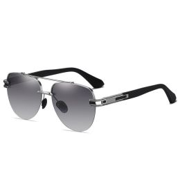 Polarized Men's Large Frame Frameless Sunglasses (Color: Gun frame gradient gray)