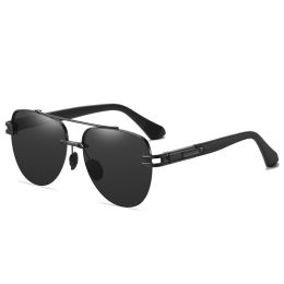 Polarized Men's Large Frame Frameless Sunglasses (Color: Black frame black and gray sheet)