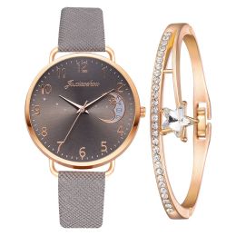 Ladies Quartz Watch Bracelet Set (Color: grey + bracelet)