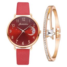 Ladies Quartz Watch Bracelet Set (Color: red + bracelet)