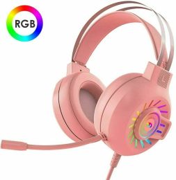 3.5mm Gaming Headset With Mic Headphone For PC Laptop Mac Nintendo PS4 Xbox One (Color: Pink)