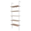 5-Shelf Wood Ladder Bookcase with Metal Frame;  Industrial 5-Tier Modern Ladder Shelf Wood Shelves XH