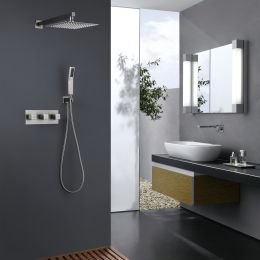 Trustmade 2 Functions Complete Shower Fixtures, 3 Knob Handles Complete Shower Systems, 10 inches Matt Black - 2W03 (Color: Brushed Nickel)