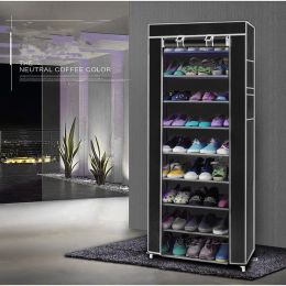 10 Layer 9 Grid Shoe Rack Shelf Storage Closet Organizer Cabinet Multiple Colors (Color: Black)