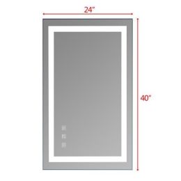 LED Lighted Bathroom Mirror, Horizontal/Vertical Wall Mounted Vanity Mirror with Light, Anti Fog, Dimmable Touch Sensor 5 Size (size: 40 x 24 Inch)