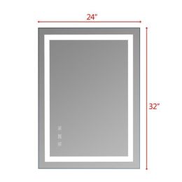 LED Lighted Bathroom Mirror, Horizontal/Vertical Wall Mounted Vanity Mirror with Light, Anti Fog, Dimmable Touch Sensor 5 Size (size: 32x 24 Inch)