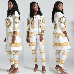 Kanga Elegant Sets Print Trousers (Color: White, size: 2XL)