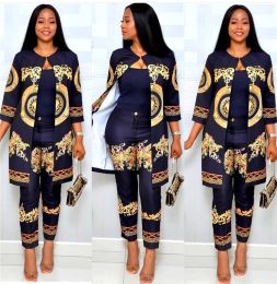 Kanga Elegant Sets Print Trousers (Color: Black, size: M)