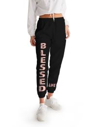 Blessed Black & Peach Womens Athletic Track Pants (size: XL)