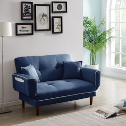 SOFA BED SLEEPER WITH 2 PILLOWS  FABRIC (Color: Navy Blue)