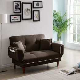SOFA BED SLEEPER WITH 2 PILLOWS  FABRIC (Color: Brown)