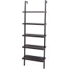 5-Shelf Wood Ladder Bookcase with Metal Frame;  Industrial 5-Tier Modern Ladder Shelf Wood Shelves XH