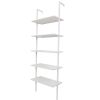 5-Shelf Wood Ladder Bookcase with Metal Frame;  Industrial 5-Tier Modern Ladder Shelf Wood Shelves XH