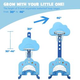 3-in-1 Kids Adjustable Basketball Hoop Set with Balls (Color: Blue)