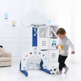 3-in-1 Kids Adjustable Basketball Hoop Set with Balls (Color: White)