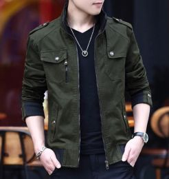 Mens Military Style Stand Collar Jacket (Color: Army Green, size: small)