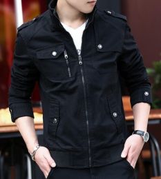 Mens Military Style Stand Collar Jacket (Color: Black, size: small)