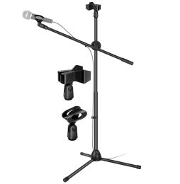 5 Core 360Ã‚Â° Rotating Microphone Stand Dual Mic Clip Boom Arm Foldable Tripod MS DBL (Color: Black)