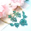 Statement Set Rhinestone Boho Vintage Leaf Necklace and Earrings for Women