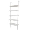 5-Shelf Wood Ladder Bookcase with Metal Frame;  Industrial 5-Tier Modern Ladder Shelf Wood Shelves XH