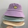 Smile Face Embroidery Bucket Outdoor Fishing Sunscreen Bucket Women's Japanese Fashion Casual