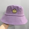 Smile Face Embroidery Bucket Outdoor Fishing Sunscreen Bucket Women's Japanese Fashion Casual