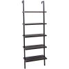 5-Shelf Wood Ladder Bookcase with Metal Frame;  Industrial 5-Tier Modern Ladder Shelf Wood Shelves XH