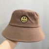 Smile Face Embroidery Bucket Outdoor Fishing Sunscreen Bucket Women's Japanese Fashion Casual