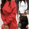 Sexy Women Mini Dress Fall Winter Fashion Casual O Neck High Waist Long Sleeve Lace Up Black White Sweatshirt Dresses